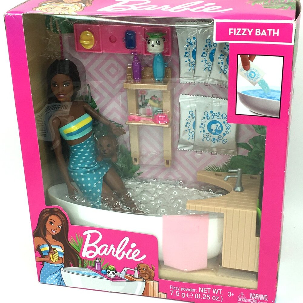 African American BARBIE Doll Puppy Fizzy Powder Bath Playset 15+ Accessories NEW